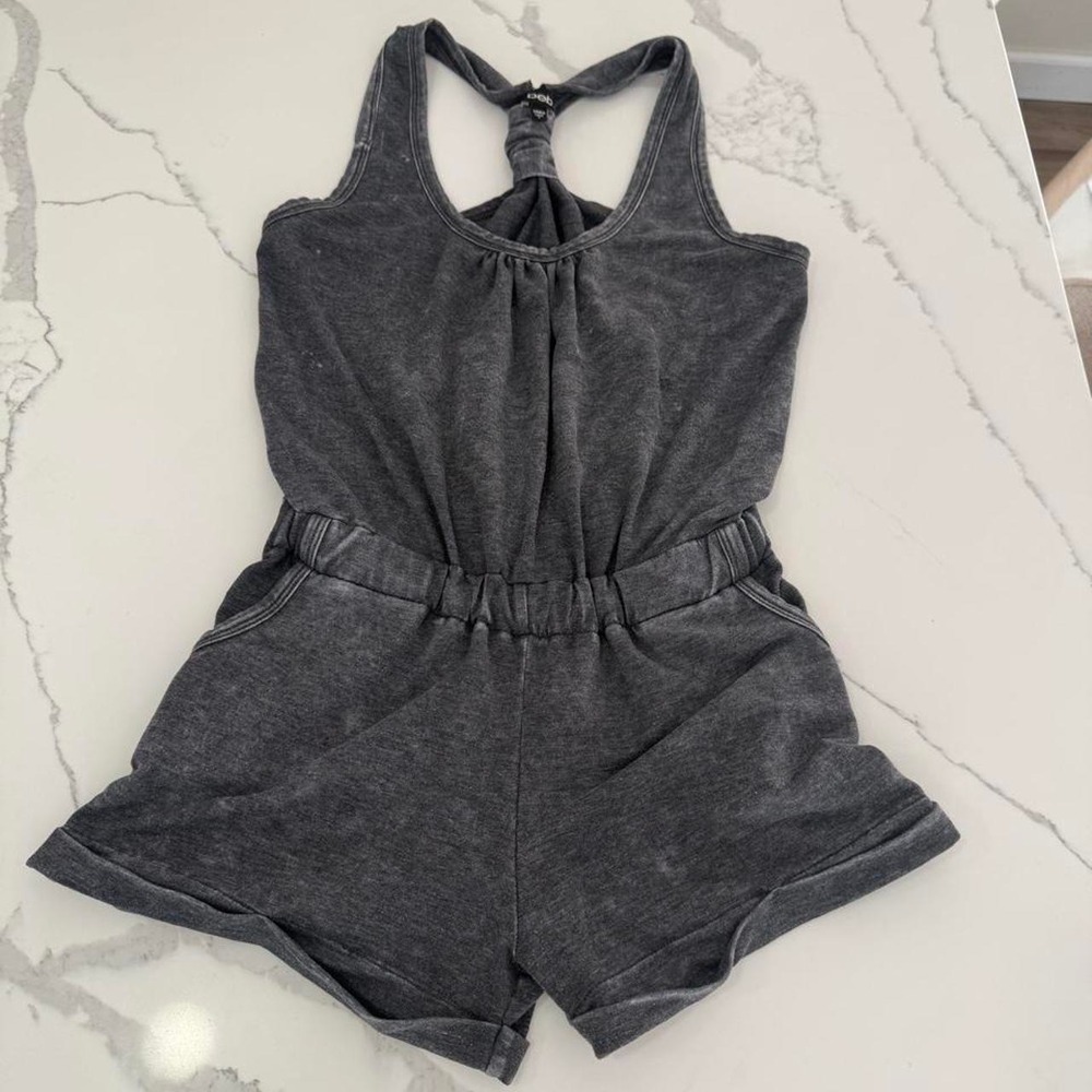 BEBE Gray romper playsuit with tie back detail, size S